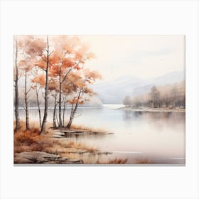 A Painting Of A Lake In Autumn 76 Canvas Print