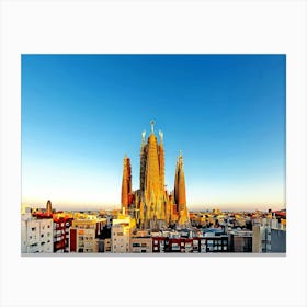 Barcelona Cityscape With Sagrada Familia At Sunset, Spain Canvas Print