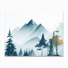 Mountain And Forest In Minimalist Watercolor Horizontal Composition 206 Canvas Print