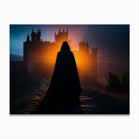 A Gothic Woman Of Mystery Veiled Within The Strategic Shadows Of An Ancient Medieval Castle At The Canvas Print