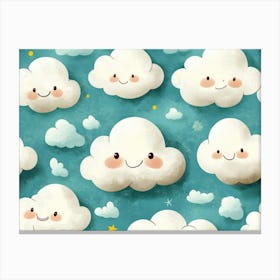 Seamless Cartoon Clouds Pattern, Textured Background Illustration Canvas Print