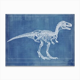 Velociraptor Skeleton Hand Drawn Blueprint 3 Canvas Print