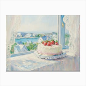 Strawberry Cake By The Window Canvas Print