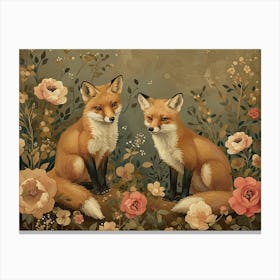 Floral Animal Illustration Fox 3 Canvas Print