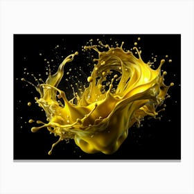 Dynamic Yellow Liquid Splash On Black Background Canvas Print