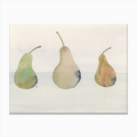 Three Pears watercolor painting minimal minimalist hand painted kitchen art still life food  Canvas Print