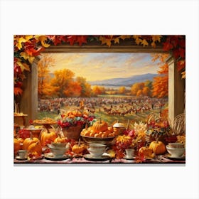 An Upbeat Thanksgiving Promotion Captured In A Spectacle Of Lavish Autumnal Embellishments Surroun (6) Canvas Print