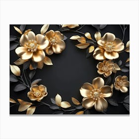 Gold Flowers On Black Background 10 Canvas Print