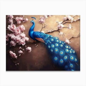 3d Blue Peacock on Branch Canvas Print