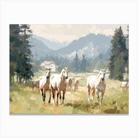 Horses Painting In Bled, Slovenia, Landscape 1 Canvas Print