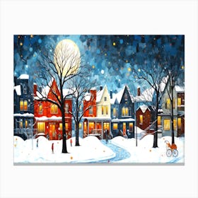 Winter Night - Snowy Night In The City Canvas Print