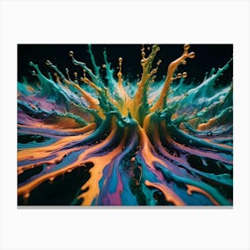 Colorful, Vibrant Paint Explosion On A Black Background, Creating A Dynamic And Artistic Abstract Pattern Canvas Print