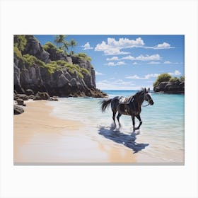 A Horse Oil Painting In Horseshoe Bay Beach, Bermuda, Landscape 1 Canvas Print
