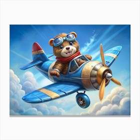 Bear Flying Airplane Canvas Print