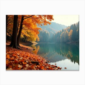 Autumn Leaves In A Lake Canvas Print