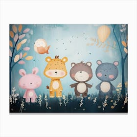 Kids Art With Animals And Pastel Colors Canvas Print