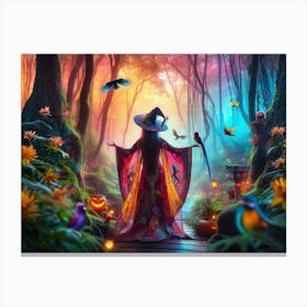 A witch summoning a mystical colorful forest 2 Canvas Print