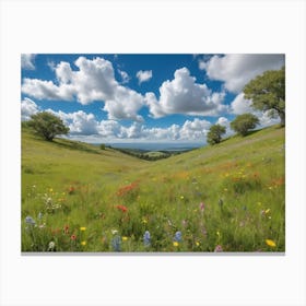 Wildflowers In The Meadow Paintings Art Print 1 Canvas Print