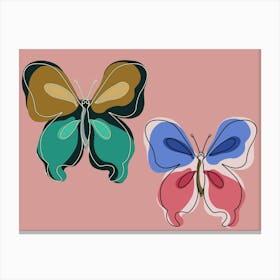 Two Butterflies On A Pink Background Canvas Print