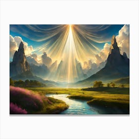 Angelic Mountain Valley Sunshine Canvas Print