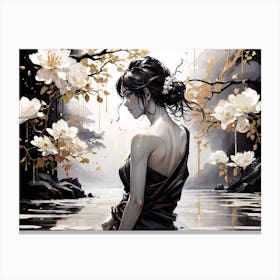 Asian Woman In Water 1 Canvas Print