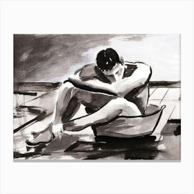 Male Nude In A Tub - man erotic homoerotic black and white ink Anton Maliar Canvas Print