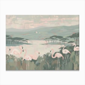 Pink Flamingoes Tropical Jungle Illustration 3 Canvas Print