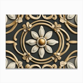 Seamless Relief Sculptureation Retro Pattern Curve Cross Frame Vine Flower Kaleidoscope Canvas Print