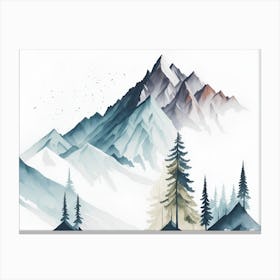 Mountain And Forest In Minimalist Watercolor Horizontal Composition 47 Canvas Print