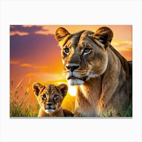 Lioness & Cub Canvas Print