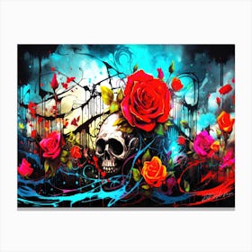 Skulls And Roses Ink 4 Canvas Print