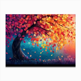 Elegant Colorful Tree With Vibrant Leaves Hanging Branches Illustration Background 2 Canvas Print