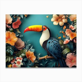 3d Render Toucans Bird, Floral Background 1 Canvas Print