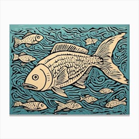 Fish In The Sea Linocut 2 Canvas Print