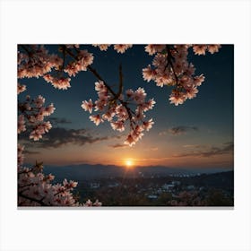 Cherry Blossoms At Sunset Canvas Print