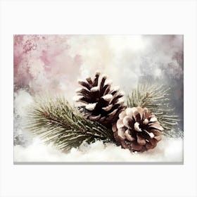 Pine Cones In The Snow Canvas Print