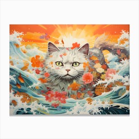 Persian Cat Swimming In The Sea Canvas Print