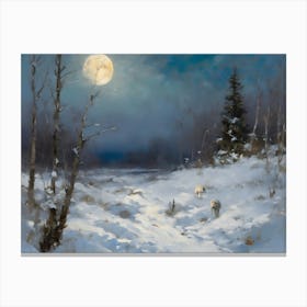 Wolves in Moonlight Snow Canvas Print