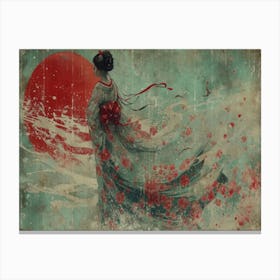 Geisha Grace: Elegance in Burgundy and Grey. Geisha 3 Canvas Print