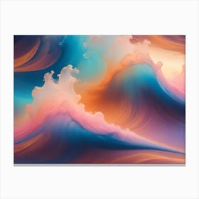 Abstract Image Of Swirling, Flowing Lines Of Color Resembling Waves In Shades Of Blue, Orange, Pink, And White Canvas Print