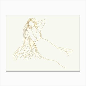 Girl With Long Hair Line Canvas Print