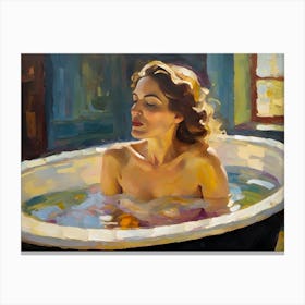 Woman In A Bathtub Nude Canvas Print