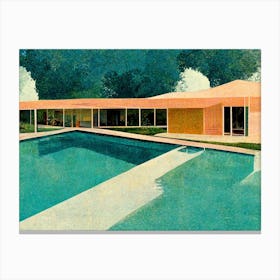 Hockney House And Big Pool Green Canvas Print