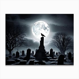 Full Moon Illuminating A Night Sky Clouded By Whispers Of Fog Gravestones Silhouetted Against The E 2 1 Canvas Print