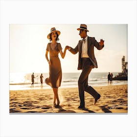 Dance At The Beach - Vintage Couple On The Beach Canvas Print