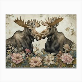 Floral Animal Illustration Moose 2 Canvas Print