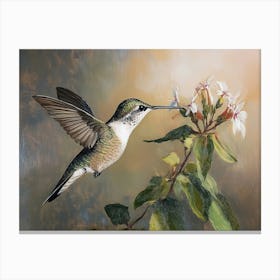 Kolibri, Blumen Natur Malerei, tropische Vögel Oilmalerei Canvas Print