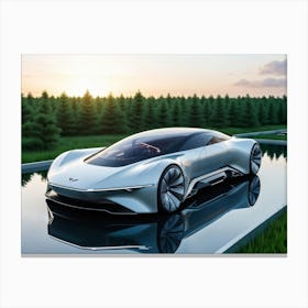 Conceptual Illustration Of A Futuristic Electric Car Embodying Sustainable Mobility Sleek Aerodynam Canvas Print