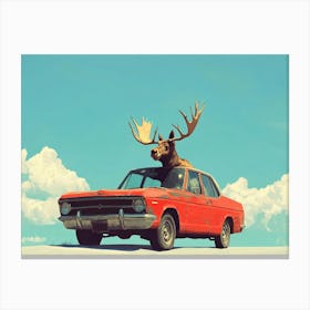 Moose On A Car Canvas Print