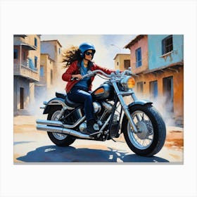 Woman On A Motorcycle 1 Canvas Print